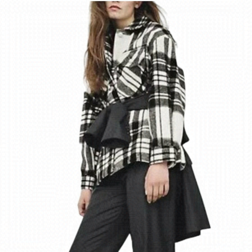 ZARA Black and White Plaid Oversized Shacket - Picture 1 of 13